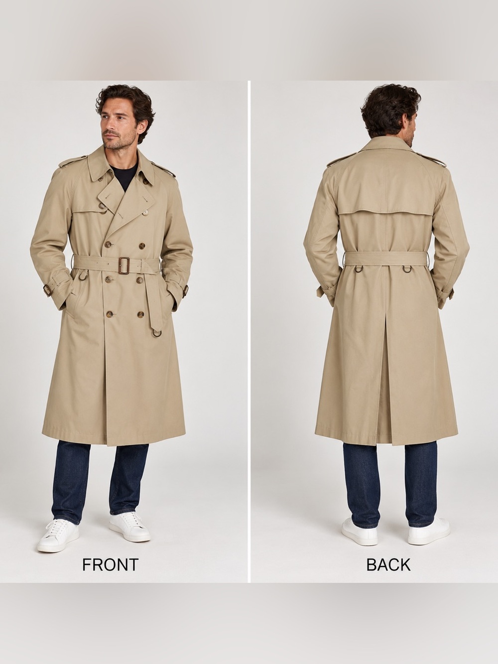 Vintage Baccarat Trench Coat Made in England Beige Belted Double Breasted